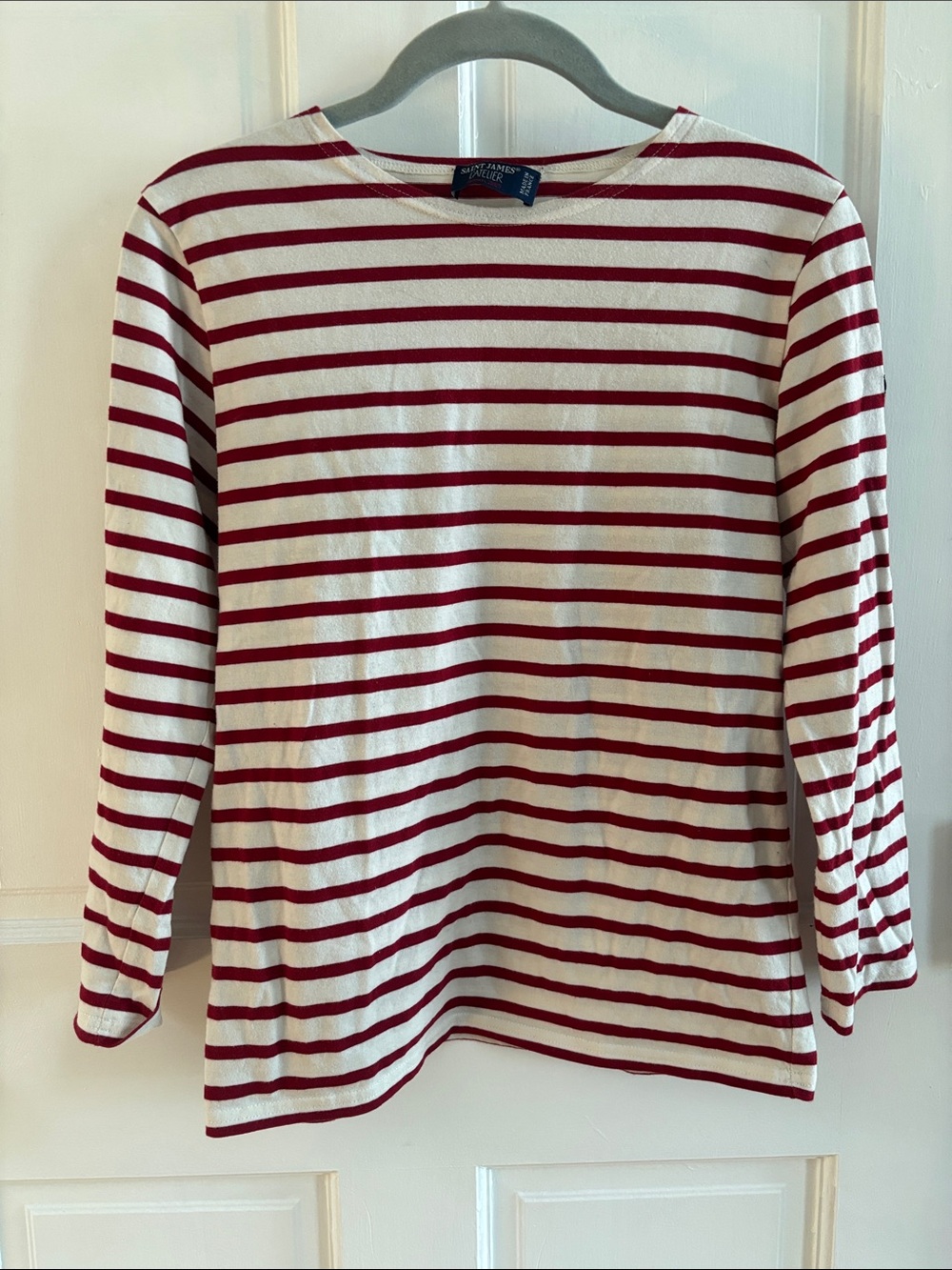 Saint James Red & Ivory Striped Long Sleeve Top